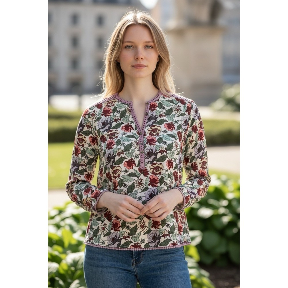 Matilda Jane Floral Top‎ Purple Polka Dot Trim M